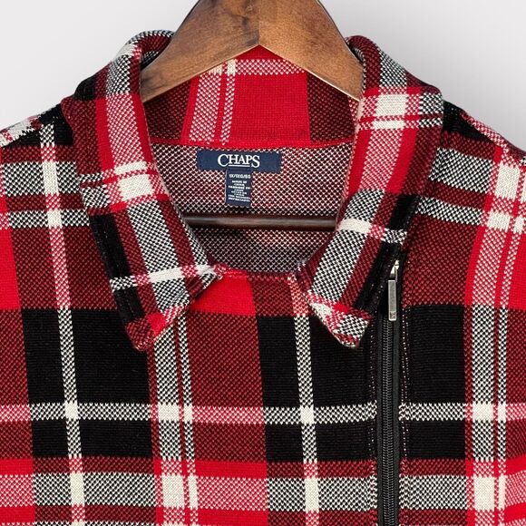 Chaps Full Zip Vest Women 1X Red Plaid Sleeveless Collared 100% Cotton AA66 - Picture 4 of 8